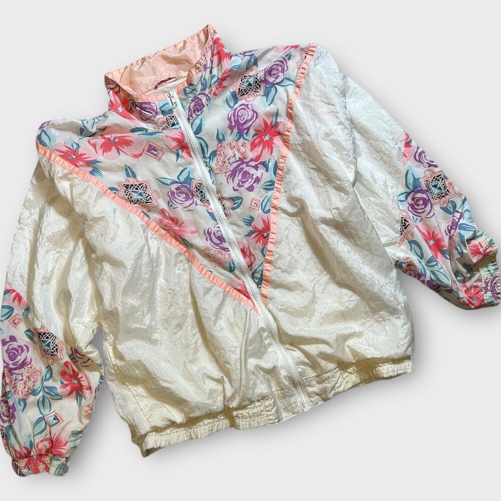 Vintage Active Exposure Womens XL Windbreaker Jacket Floral 90s Track Retro V08